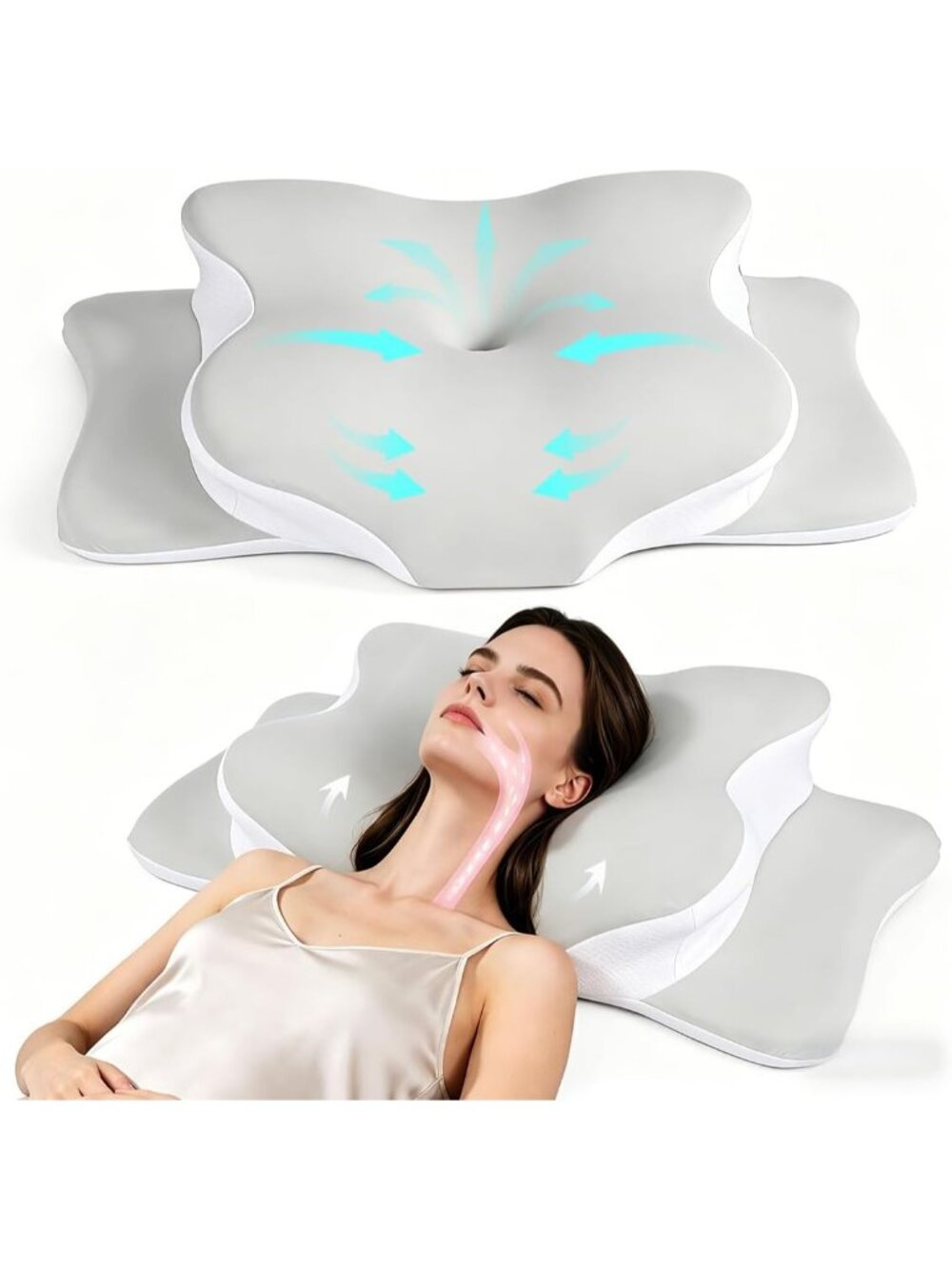 〽️Cooling Cervical Pillow Ergonomic Contour Memory Foam Neck Pain Relief Bed
